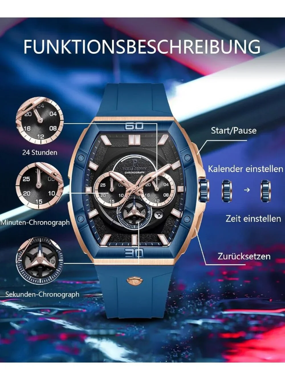 Men's Blue Luxury Fashion Analog Waterproof Luminous Quartz Classic Wrist Watch